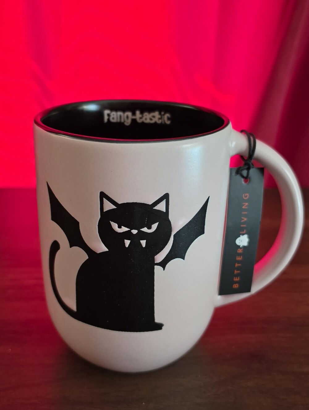 Pink Black Cat Bat Coffee Mug - Fang-tastic Black Cat Mug Bat Cat Mug NWT
